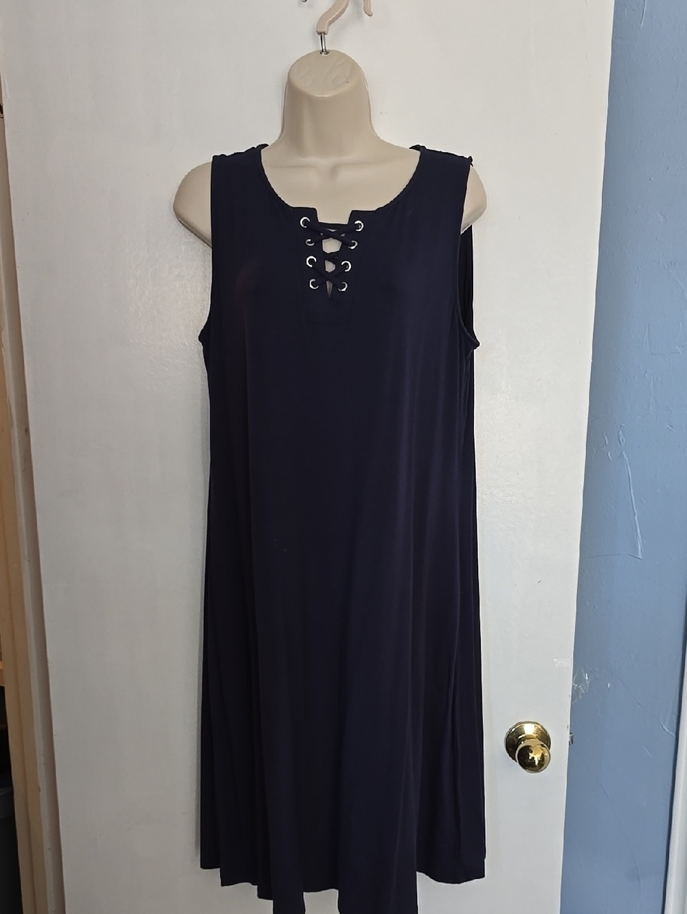Chico's Navy Lace-Up Front Sleeveless Midi Dress Size M Chico's 1 NWOT
